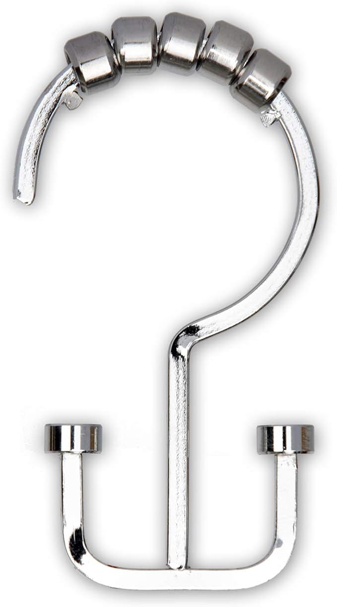 Utopia Alley HK1SS Deco Flat Double Roller Shower Curtain Hooks; Chrome