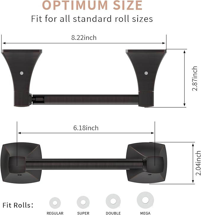 Toilet Paper Holder Wall Mount Oil Rubbed Bronze Double Post Pivoting Tissue Roll Holder Stainless Steel and Zinc Alloy for Bathroom RV Commercial