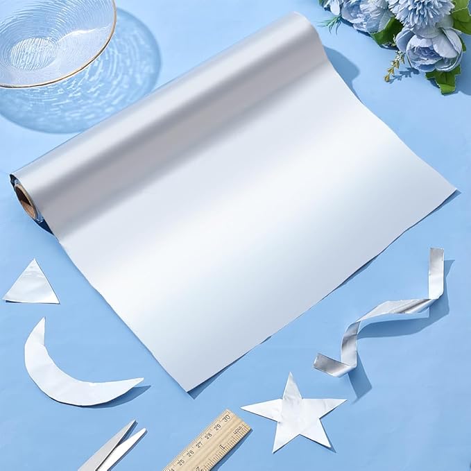 Standard Aluminum Metal Crafts DIY Foil Roll 0.05 mm Thick for Art Project Crafts Foil Roll Aluminum for Crafting Art Project Painting and Embossing(11.8 inch X 32.8ft,Silver)
