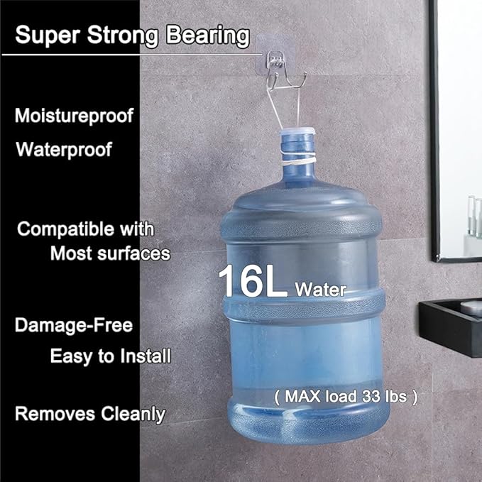 15 Pack Large Double Adhesive Wall Hooks, Damage-Free Waterproof 33 Ib Max Heavy Duty Hanging Clear Seamless Sticky Utility Hooks, Towel Coats Hats Clothes Nail Free Hangers (Twin Round Head)