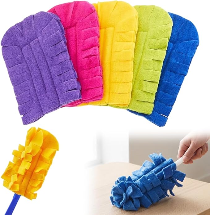 Reusable Duster Refills, Fleece Duster Refill Reusable Dusters for Cleaning, Electrostatic Duster Refills Washable Cleaning Pads Tools for Home, Blinds, Car, Furniture (5 Colors*1)