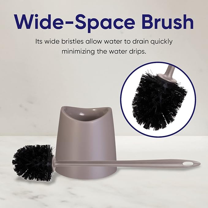 Toilet Brush Cleaner and Holder Taupe 2 Pack Toilet Bowl Cleaner Brush with Scrubbing Wand, Brush and Storage Caddy for Easy Bathroom Cleaning