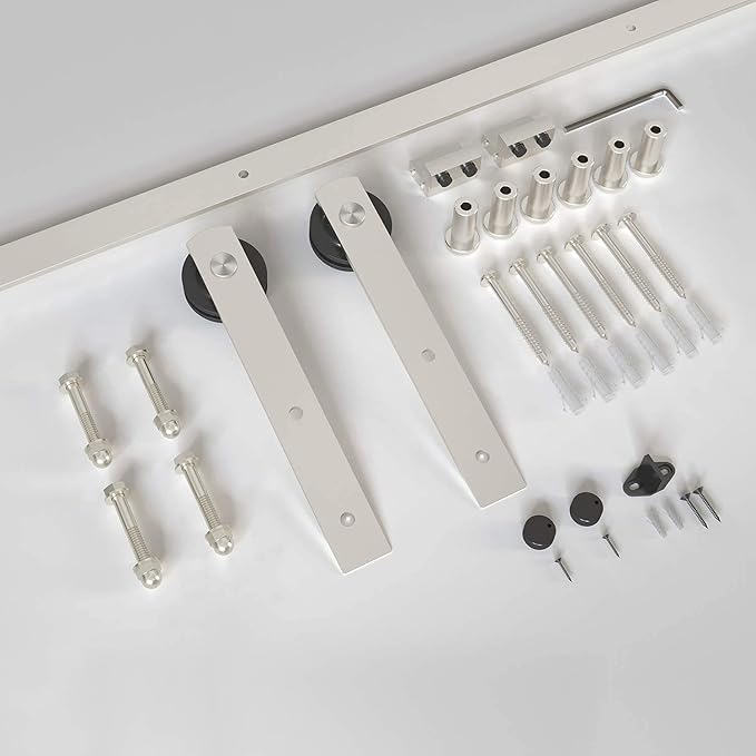 EaseLife 8 FT Brushed Nickel Sliding Barn Door Hardware Track Kit,Straight Pulley,Heavy Duty,Slide Smoothly Quietly,Easy Install (8FT Track Kit for 40"~48" Wide Single Door)