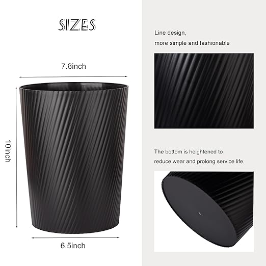 UUJOLY Small Trash Can Wastebasket Garbage Can Container Bins for Bathrooms, Laundry Room, Kitchens, Offices, Kids Rooms, Dorms (Black, 2 Pack)