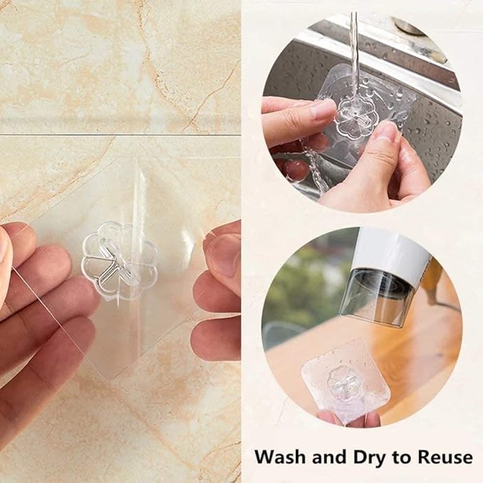 Transparent Adhesive Hooks 30 lb(Max), Waterproof and Oilproof Reusable Seamless Hooks, Heavy Duty Wall Hook for Kitchen Bathroom Office (8 Pack) Transparen
