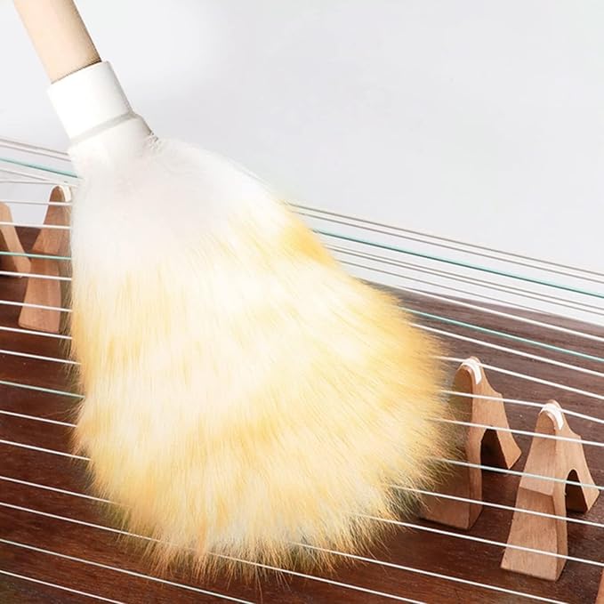 Duster Made of Lambswool with Solid Wood Handle and Lanyard, Antistatic Duster, 38 cm Long, for Cleaning Ceiling Fans, Curtains, Computer Screens, Bookshelves, etc.