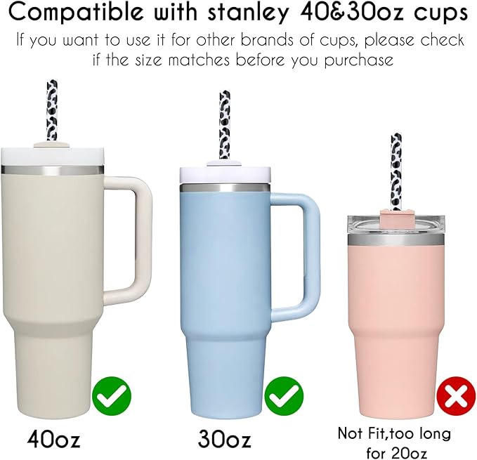 AIERSA 8 Pack Leopard Straw Replacement 40oz for Stanley,Plastic Reusable Straw for Stanley Adventure Quencher Travel Tumbler,Long Straws with Cleaning Brush for Stanley Cup Accessories