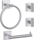 Towel Ring Set 4 Piece Bathroom Hardware Set Includes Towel Ring 2 Towel Hooks and Toilet Paper Holder Stainless Steel Wall Mounted (Brushed Nickel)