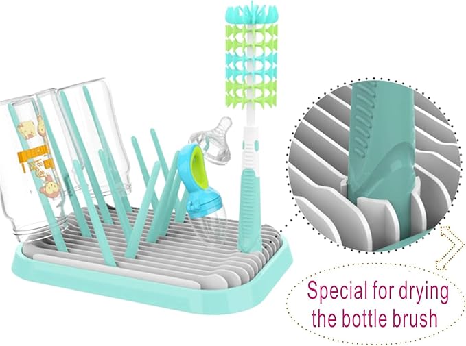 Baby Bottles Drying Rack, Folding Drainer for Feeding Bottles Accessories Dryer Holder(Green)