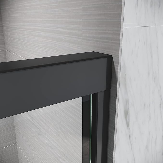 56-60" W x 72" H Adjustable Semi-Frameless Sliding Shower Door, Certified 3/8" Clear Tempered Glass, 304 Stainless Steel Handle, Elegant Matte Black Finish