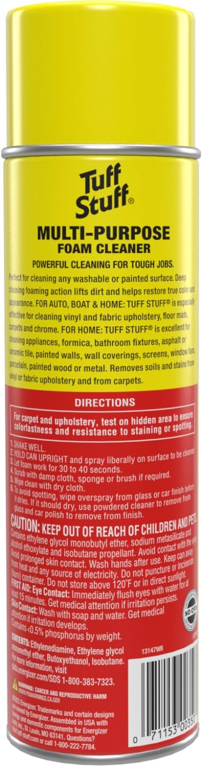 Tuff Stuff Multi-Purpose Foam Cleaner, Use on Car Interior, Furniture, Carpet, 22 Oz Each