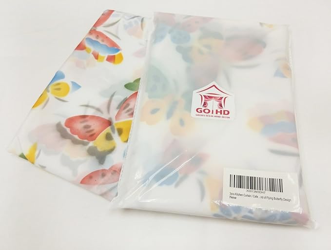 GOHD - 3pcs Kitchen Curtain/Cafe Curtain Set, Air-Brushed by Hand of Flying Butterfly Design (Swag & 36" Tiers Set)