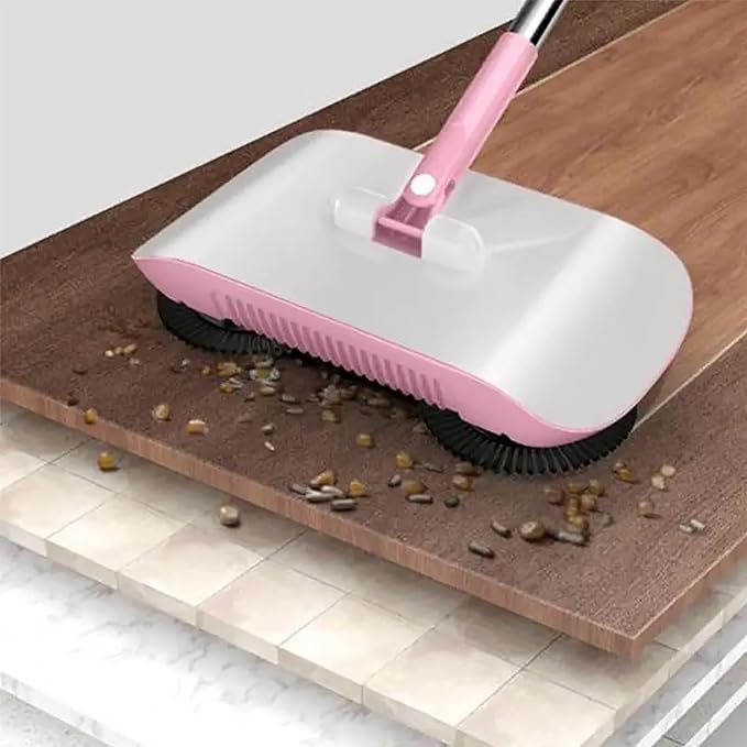 Hand Push Floor Sweeper, Push-Type Sweeping Machine With Anti-slip Handle, Quick Dust Removal and Adjustable Rod Length, Low Noise and No Electricity Required, for Home, Office, Carpet Cleaning
