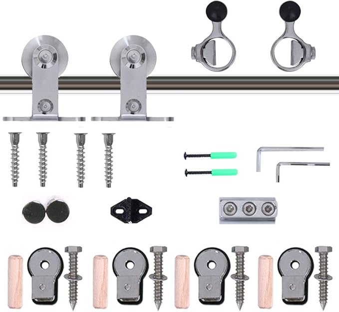 TSMST 10FT Sliding Barn Door Hardware Kit, Top Mount Stainless Steel Heavy Duty Sturdy Barn Door Track for Single Wood Door, Slide Smoothly Quietly (T Style)