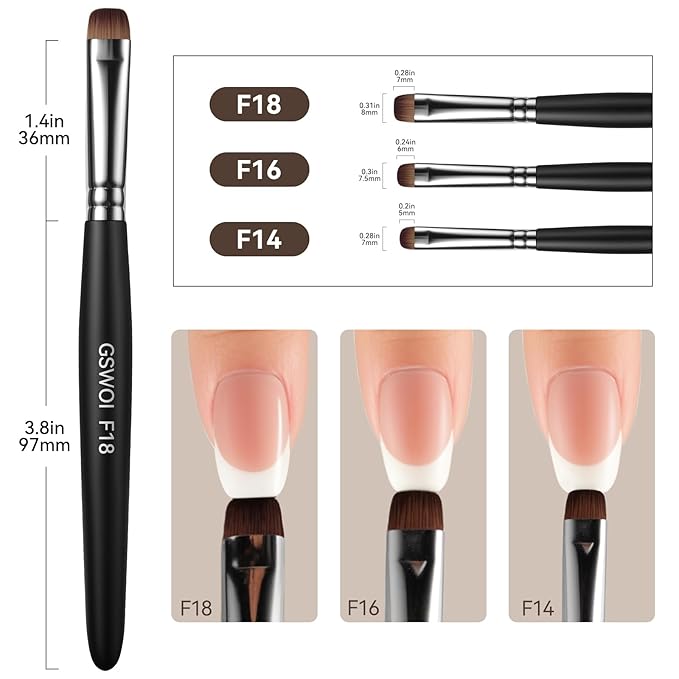 Acrylic Nail Brush for French Tips & Gel Polish Clean Up | Professional Dual-Use Brush with Wooden Handle for Acrylic/Polygel/Builder Gel | Nail Art Design Tool for Cleaning & Detailing (F18)
