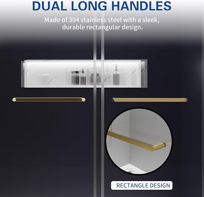 56-60 in. W x 76 in. H Double Sliding Frameless Shower Door, 5/16" (8mm) Tempered Glass with Double Nano Coating, Easy-to-Clean Bathroom Glass Door （Brushed Gold）