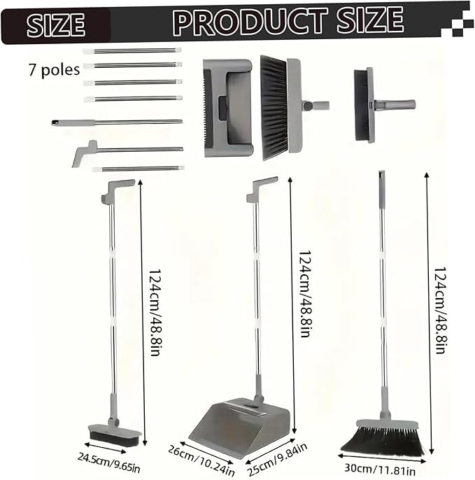 3-in-1 Broom with Dustpan Combo Set Foldable and Rotating Broom and Dustpan Set with Long Handle for Home Office School Dorm