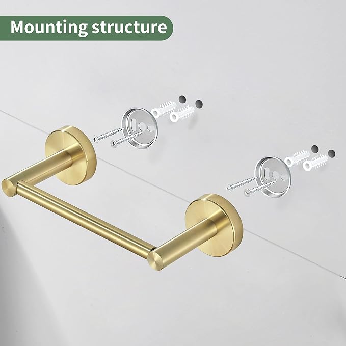 Gold Toilet Paper Holder, Bathroom Toilet Paper Roll Holder Brushed Gold TP Tissue Storage Wall Mount with Double Post Pivoting SUS304 Stainless Steel