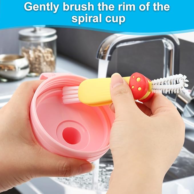 3 in 1 Multifunctional Lid Gap Cleaning Brush Set - Cup, Bottle, Sport Water Bottle (Pink, Yellow, Blue)
