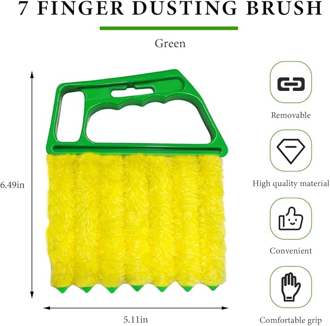 Blind Cleaner Duster Tool, Window Venetian Hand-held 7 Finger Dusting Cleaner Brush, Blinds Cleaning Brush Tool for Window Shutters Air Conditioner, Car Accessories (Green)
