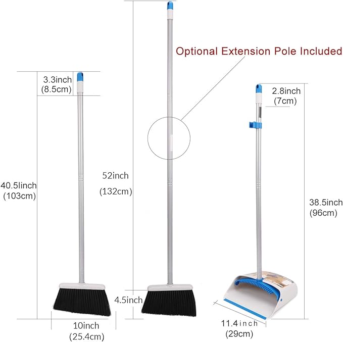 TreeLen Long Handle Broom and Dustpan Set,Upright Dust Pan Combo for Home, Kitchen, Room, Office, Lobby Floor Use Without Bending