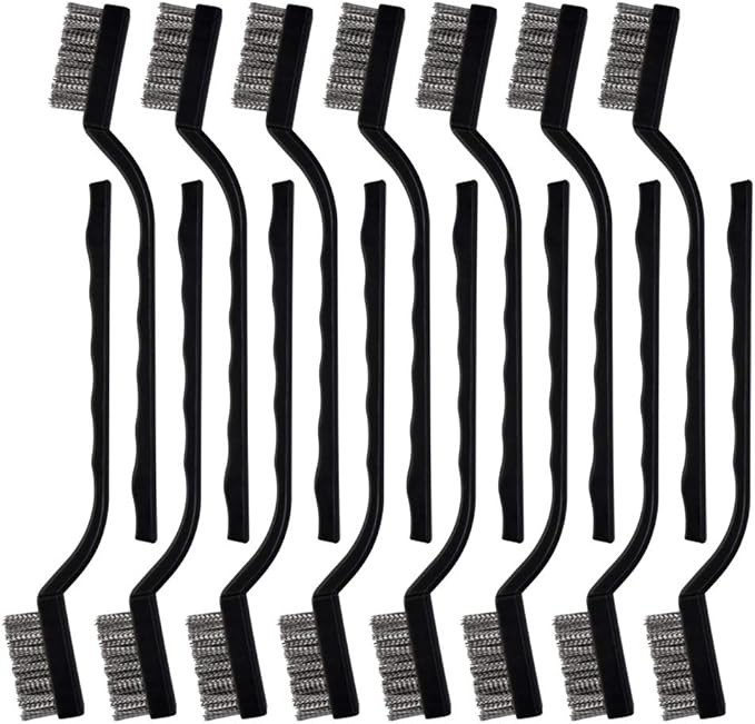 15 Pcs Mini Stainless Steel Wire Brush Set for Cleaning Welding Slag Rust, Wire Bristle Scratch Brush Set, Curved Handle Brushes
