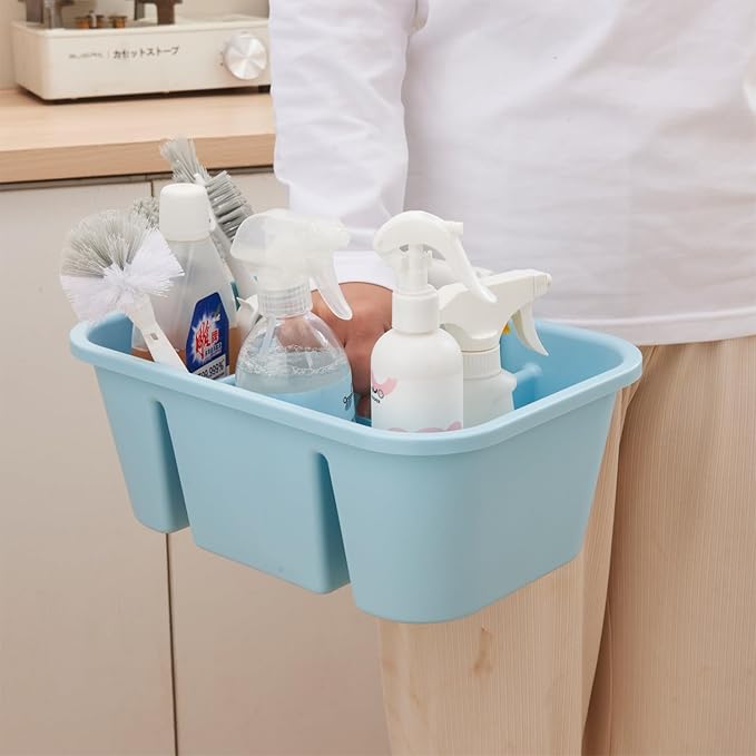 Portable Shower Caddy Basket with Compartments, Plastic Divided Cleaning Supplies Organizer with Handle, Multi-Purpose Organizer for Bathroom, Dorm, Garden, Tool, Under Sink (Blue, 1 Pack)