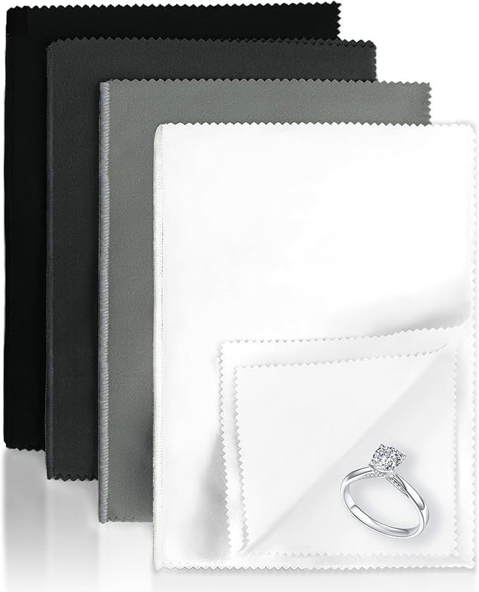 CLWBO 4PCS Silver Polishing Cloth, Jewelry Cleaning Cloth 10'' x 12'', Silver Cleaning Cloth Keeps Jewelry Clean and Shiny, Jewelry Polishing Cloth for Gold, Silver, and Platinum Jewelr