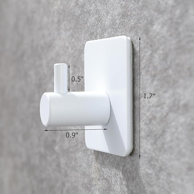 YIGII White Adhesive Hooks - Towel Hook Heavy Duty Stick on Wall Hooks for Hanging Robe/Coat in Bathroom, Bedroom, SUS-304 Stainless Steel, 4 Packs