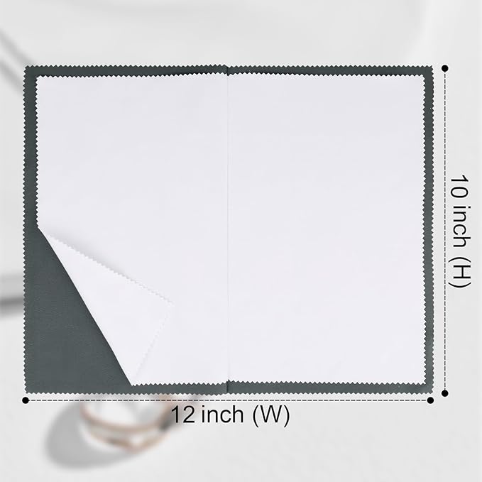 2PC Set X-Large 12''x10'' Silver Jewelry Polishing Cloths, Premium Silverware Cleaning Cloth for 925 Silver, Gold, Double Layer Polishing Puff Cloths Grey