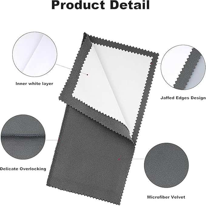 Syyflibb 2PCS Jewelry Cleaning Cloth, Silver Polishing Cloth Jewelry,2 PCS Ultra-Soft Brushes (Flat & Wave) for Cleaning Gold, Diamonds, Platinum, Gemstones, Coins (Black and Gray)
