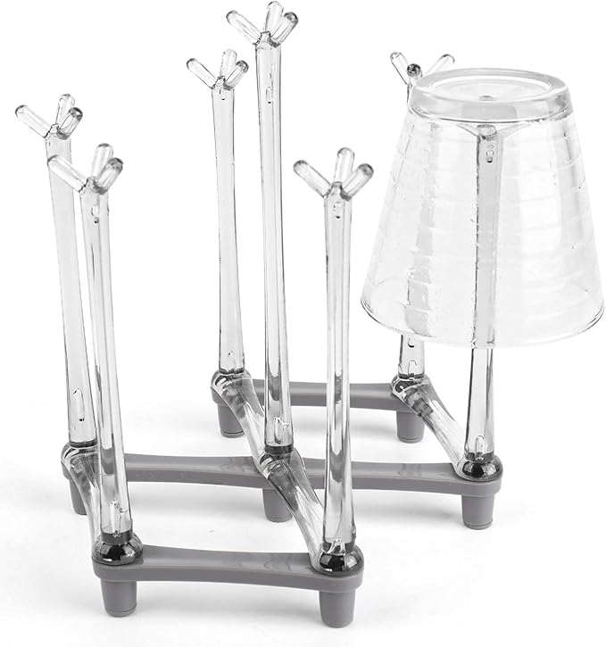 Yesland 2 Pack Retractable Cup Drying Rack, Plastic Non-slip Bottom Mug Tree Holder Organizer Rack Stand for Drinking Glass and Sports Bottle Drainer for Kitchen