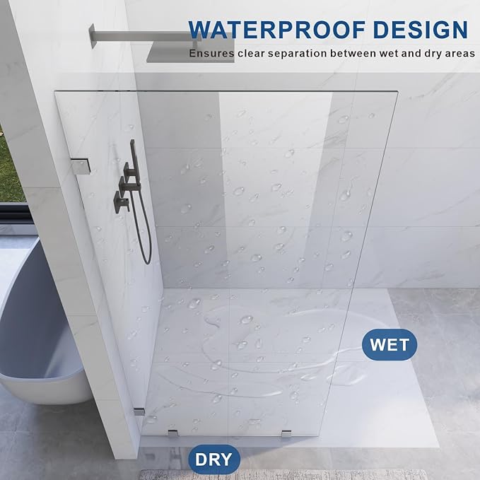 30" W ×80" H Shower Glass Panel, Frameless Fixed Glass Shower Panel with Clamps, 3/8" (10mm) Thick Clear Certified Tempered Shower Door, Bathroom Shower Screen in Brushed Nickel UKH07B2-30X80-BN