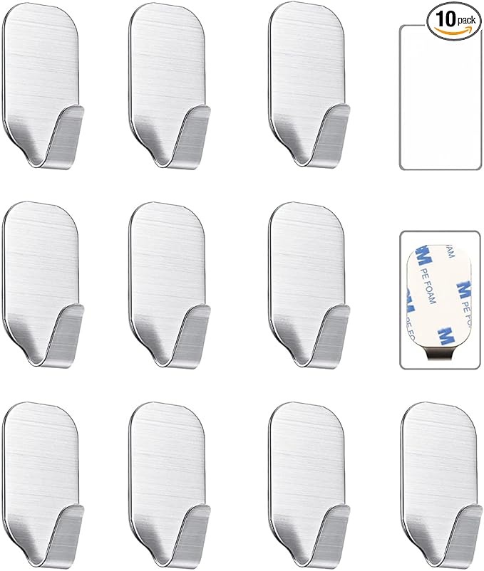 Small Self Adhesive Hooks for Hanging Heavy Duty Stick On Hooks for Wall Sticky Hooks, Pack of 10