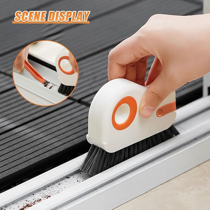 YoRise 2 in 1 Car Groove Cleaning Brush, Multifunctional Hard Bristle Car Window Track Cleaner Tool with Hidden Scraper, Universal Auto Door Crevice Cleaning Accessories for Window Sill(Orange-2PCS)