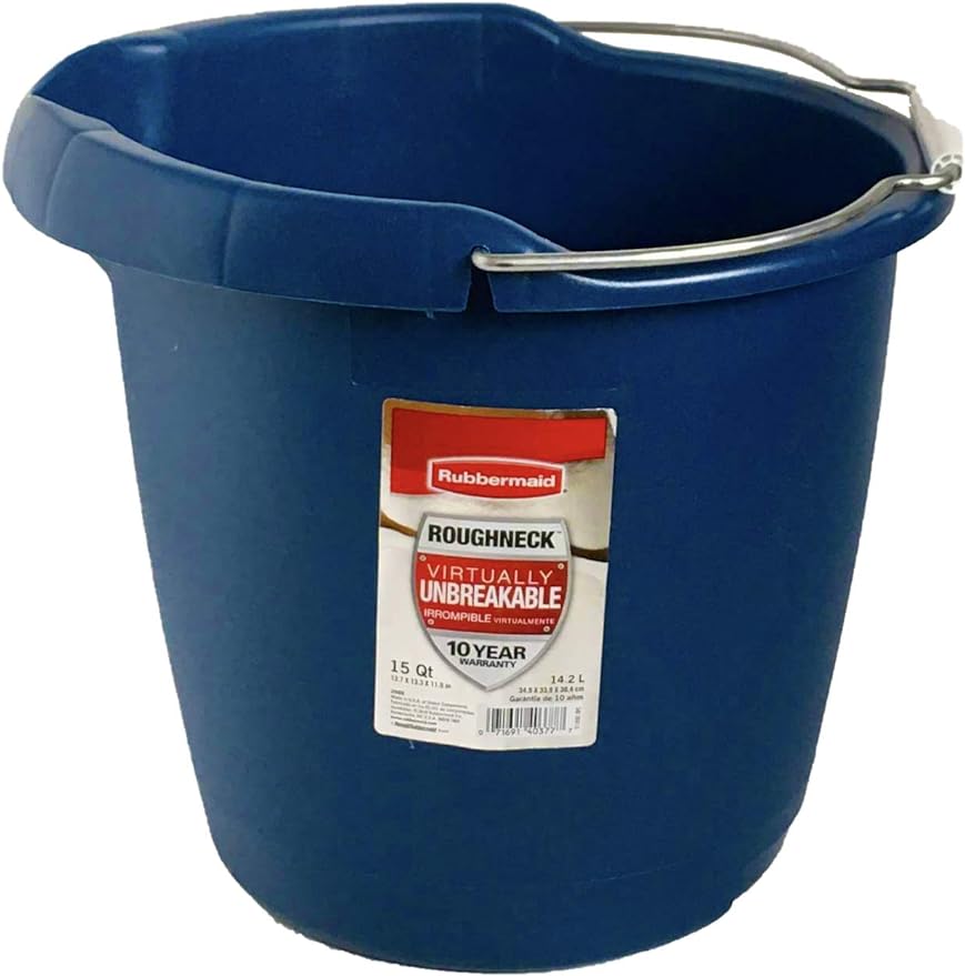 Rubbermaid Commercial Products 15QT Round Bucket, Blue, Comfortable/Durable Pour Handle, Sturdy Pail Bucket for Household Cleaning/Mopping