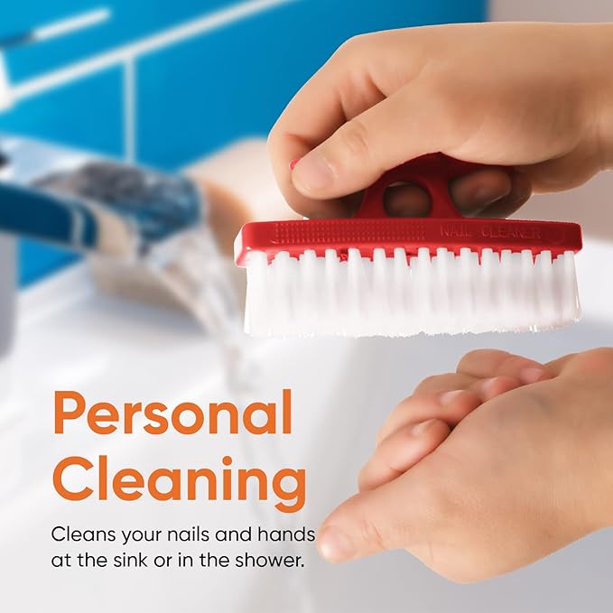 Superio Nail Brush Cleaner with Handle - Durable Brush Scrubber To Clean Toes, Fingernails, Hand Scrubber All Surface Cleaning, Red Heavy Duty Scrub Brush Stiff Bristles, Easy To Hold