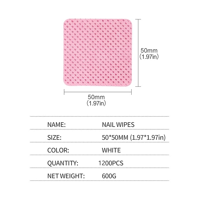 BLUERISE Lint Free Nail Wipes Pink 1200pcs Nail Polish Remover Pads Soft Absorbable Eyelash Extension Glue Cleaning Wipes