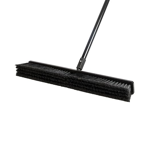 Restaurantware-Clean Tek Professional 23.62 Inch Push Broom, 1 Heavy-Duty Broom with 59â€ Handle - Fine Bristles, 2 Handle Attachment, Wooden, Commercial Use, for Deck, Garage, Yard, Patio