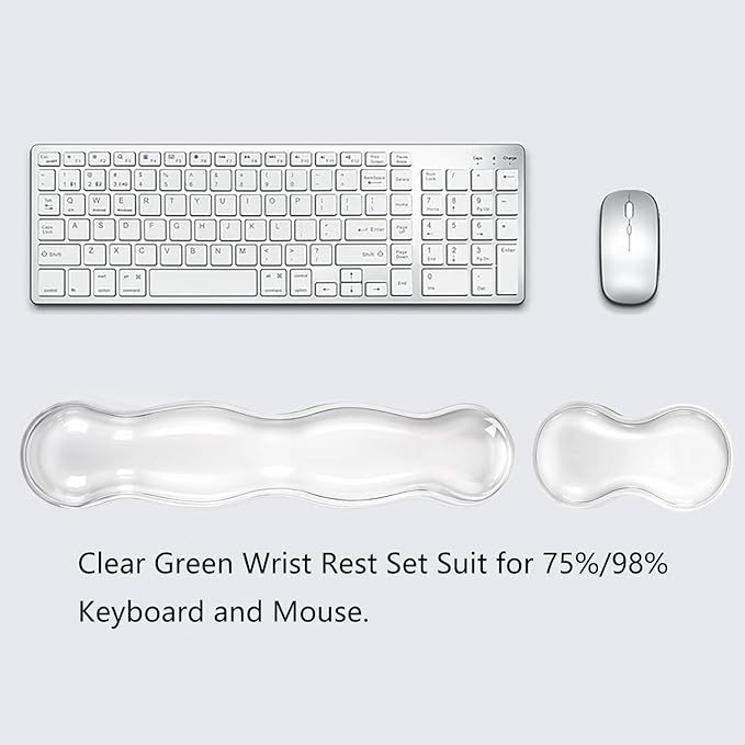 Clear Gel Wrist Rest for Keyboard and Mouse Soft Comfortable Wrist Support for Keyboard Cute Wrists Rest Set Suit for 60%/75% Keyboards and 14In Notebook Game Work(Transparent White)