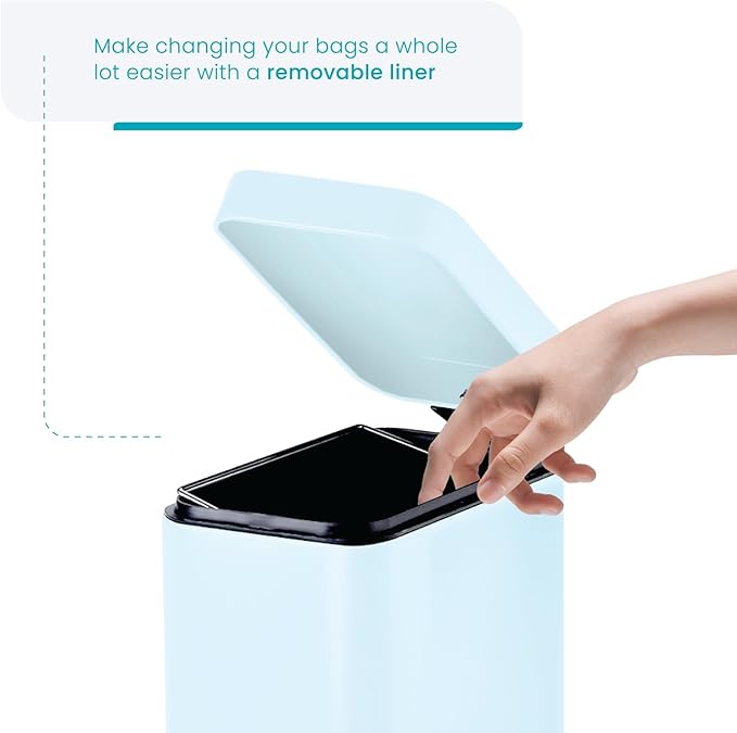 Home Zone Living 3-Pack 1.3 Gallon Small Poweder Blue Bathroom Trash Can with Lid and Step Pedal, Stainless Steel Wastebasket with Slim Design for Home and Office, 5 Liters