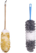 Lambswool Duster with Wood Handle, Microfiber Duster, Household Duster Set for Cleaning Keyboard, Furniture, 2 Pack(Medium)