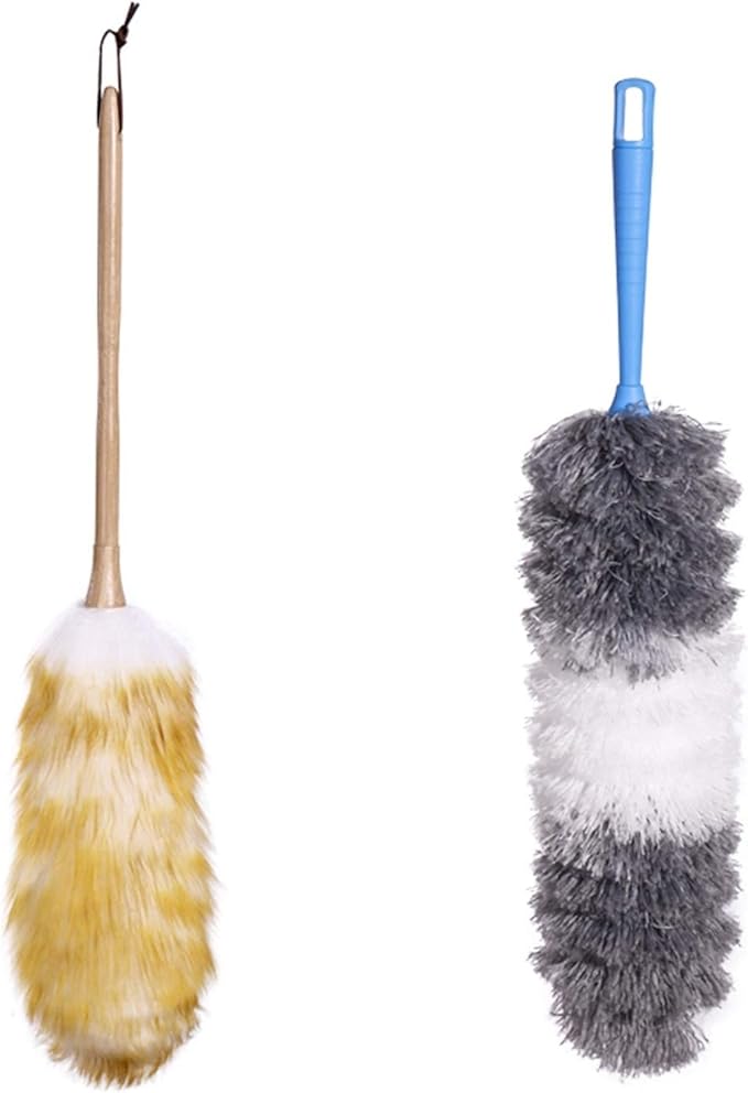 Brush for Cleaning, Precipitator Lambswool Duster with Wood Handle, Microfiber Duster, Household Duster Set for Cleaning Keyboard, Furniture, 2 Pack dust Catcher(Medium)