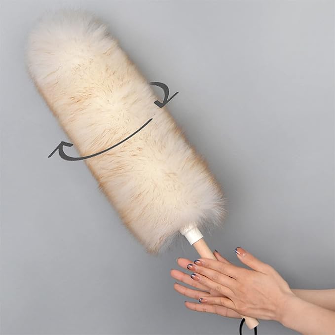 Feather Duster, Lamb swool Duster for Cleaning, Wooden Handle with Hanging Rope, Washable Reusable Small Hand Duster for Cleaning Wall Plant Desk, Blind Cleaner Duster Tool, 29CM