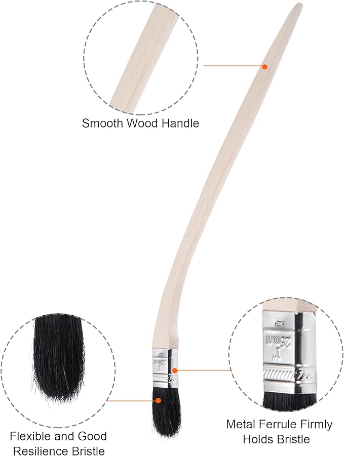 uxcell Bent Radiator Paint Brush 16" Length 1" Width Bristle with Long Wood Handle for Wall Treatment Black
