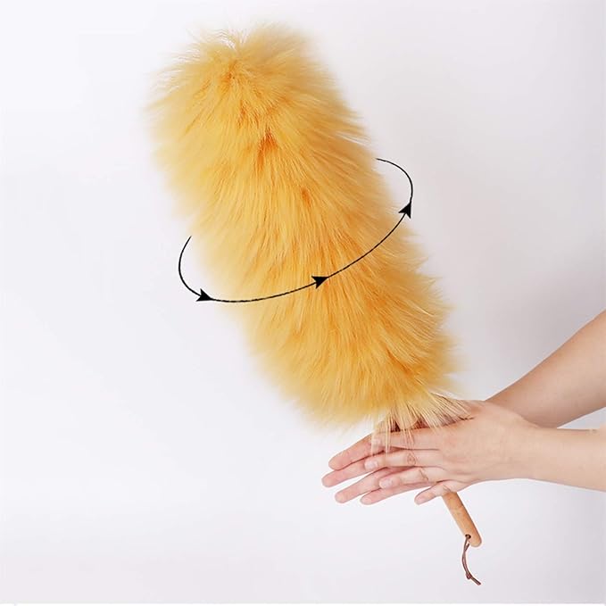 Pure Lambs Wool Duster with Wood Handle, Fluffy Lambswool Duster, Flexible, Good Grips, Anti-Static, Duster for Home, Office and Car, 6 Colors(C)