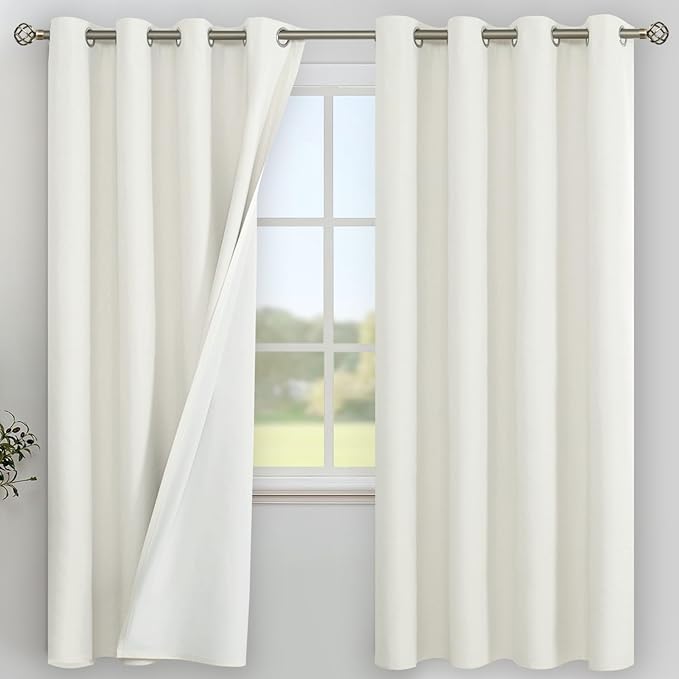 YoungsTex Ivory Linen 100% Blackout Curtains 78 Inch Length for Bedroom, Thermal Insulated Black Out Drapes with Grommet for Farmhouse Living Room, 2 Panels, 52 X 78 Inch