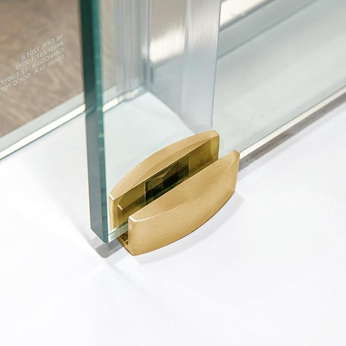 Woodbridge Frameless Single Sliding Shower Doors in Brushed Gold Finish, 45.5-48" Width x 76" Height with 3/8"(10mm) Clear Tempered Glass, Soft Close System and Explosion-Proof Film, BSDC4876-BG