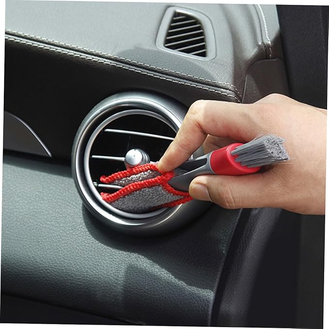 4pcs Car Air Vent Cleaning Brushes Dual-Head Dust Dusters for Automotive Air Conditioner Vents and Window Blinds, Red and White, Multipurpose Interior Cleaning Tools for Car