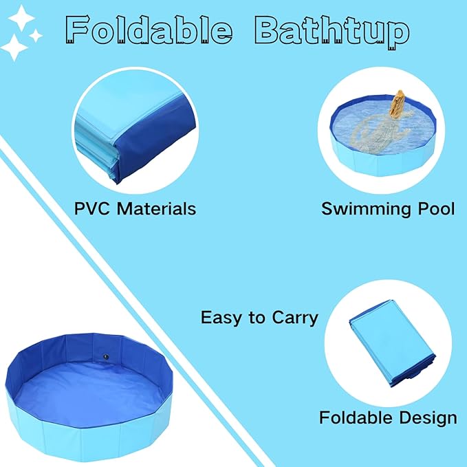 Bearded Dragons Foldable Bathtub with Soft Brush and Towel Set Reptile Accessories Swimming Pool Relax Cleaning Set for Small Pets Guniea Pig Turtle Hedgehog (19.68x3.14In)